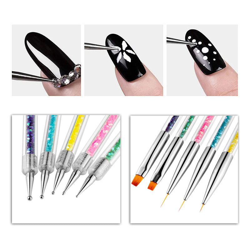 Kare & Kind Nail Art Design Dotting Painting Drawing Polish Brush 20pcs - Nail Art Accessories - 15x Nail Art Brushes, 5x Double-Ended Nail Art Brush Pens - Acrylic Nail Styling Brush and Dotting Tip - BeesActive Australia