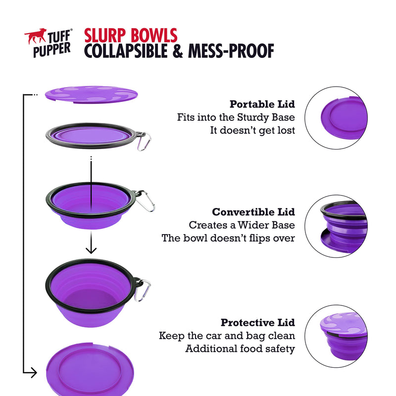 Tuff Pupper SuperBigSlurp - Collapsible Dog Bowls | Convenient Dog Travel Bowls w/Storage Lid | Keeps Pups Hydrated and Full | Portable Dog Water Bowls & Large Travel Bowls for Pets | Patent Pending Ultra Violet XL (60oz) - BeesActive Australia