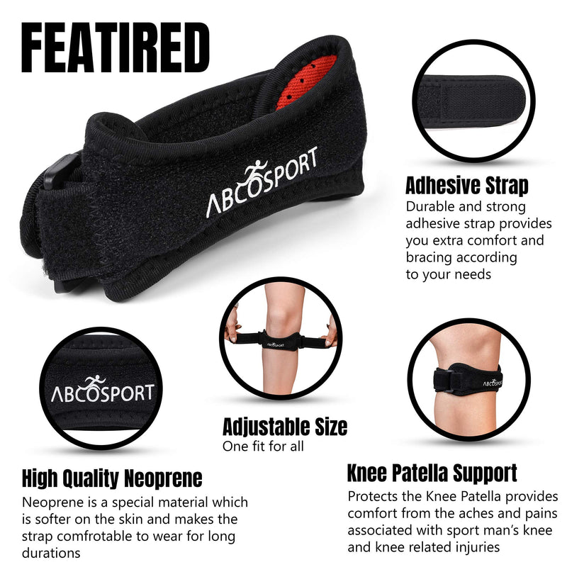 Abco Tech Patella Knee Strap - Knee Pain Relief - Tendon and Knee Support for Running, Hiking, Soccer, Basketball, Volleyball and Exercise - Runners Knee Stabilizer - Adjustable Band Black - 2 Pack - BeesActive Australia
