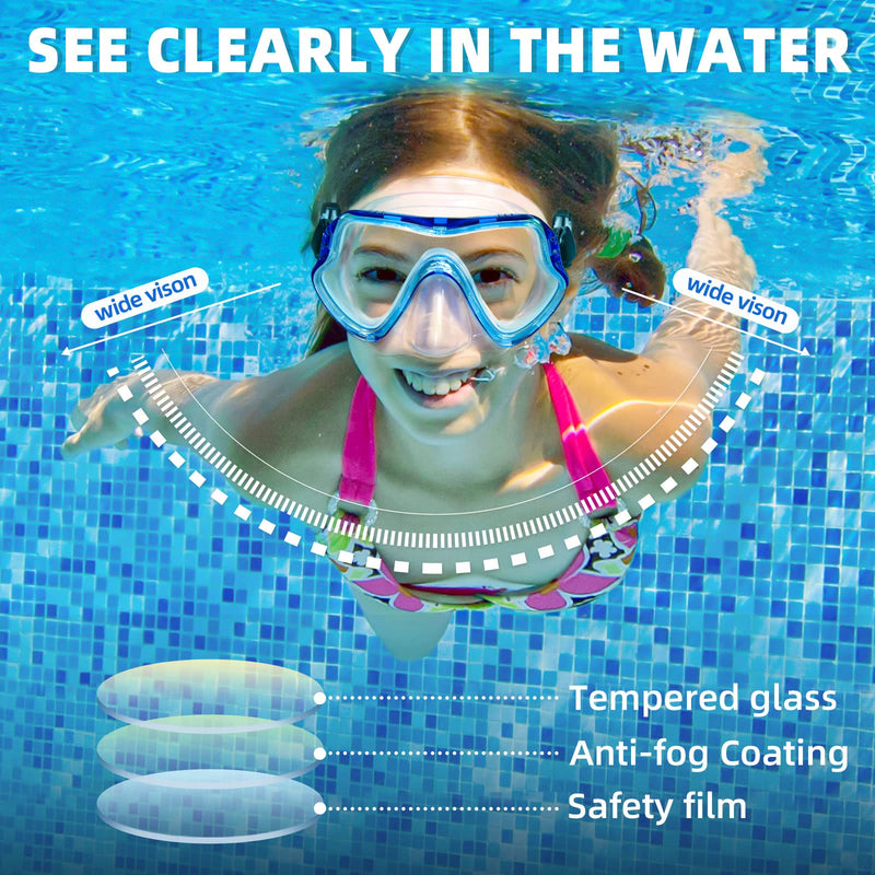 Seago Kids Swim Goggles Snorkel Diving Mask with Nose Cover for Youth Teens Anti-Fog Clear View Transparent-blue - BeesActive Australia