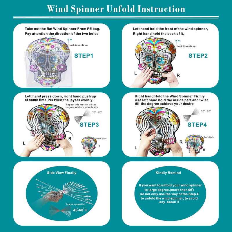 Fonmy Kinetic 3D Metal Garden Wind Spinner Quality Hanging Ornament for Home and Garden 12inch Mandala Rose Sugar Skull Wind Spinners - BeesActive Australia
