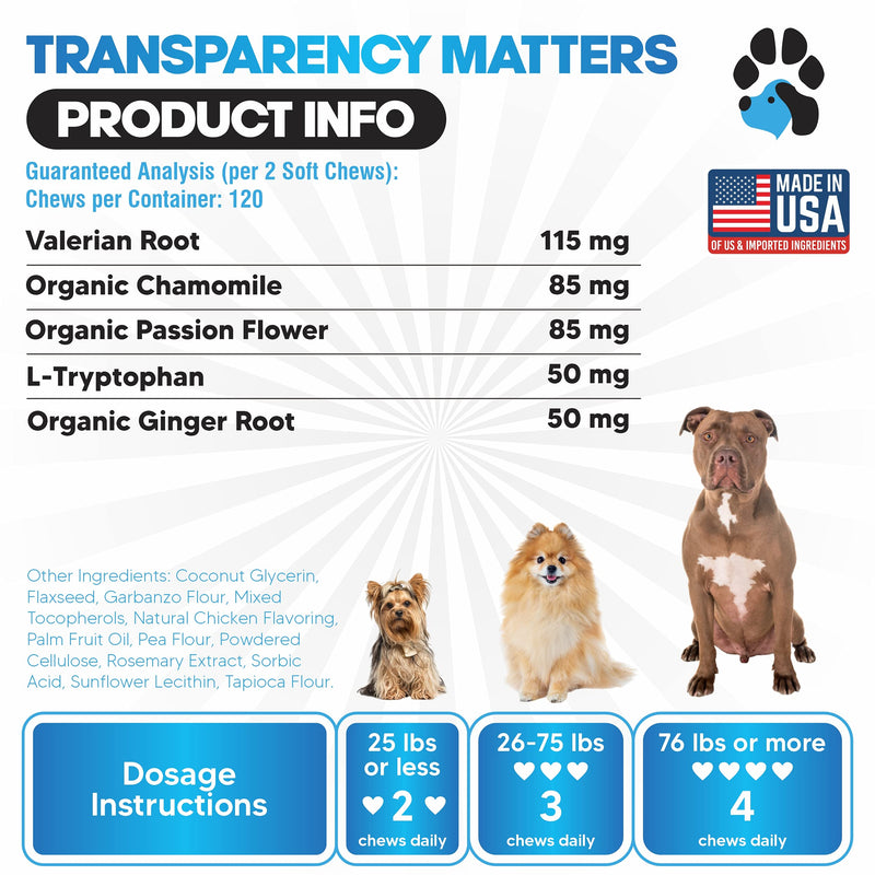 Calm Treats - Safe Calming Treats for Dogs - Dog Anxiety Relief - Natural Calming Aid - Helps with Separation Anxiety - Motion Sickness - Storms - Fireworks - Chewing - Barking - Stress - 120 Count - BeesActive Australia