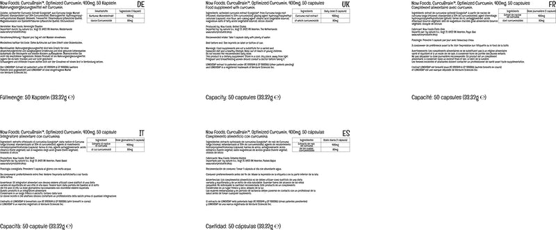 Now Foods, CurcuBrain, Optimised Curcumin, 400mg, 50 Vegan Capsules, Lab-Tested, Gluten Free, SOYA Free, Vegetarian - BeesActive Australia
