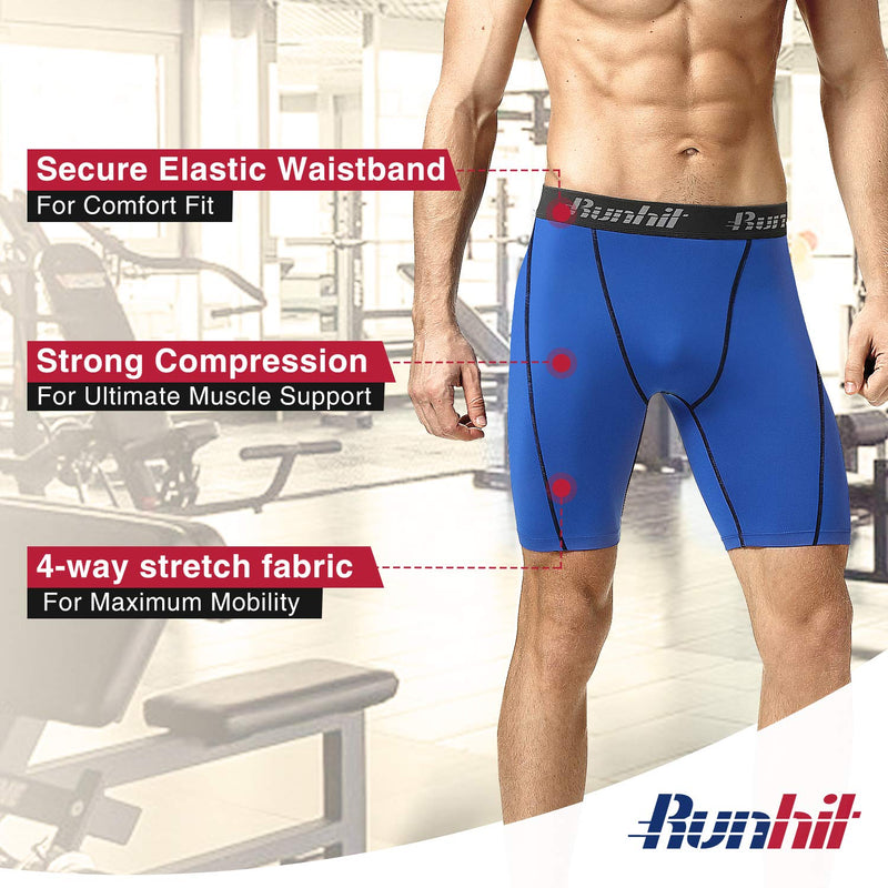 Runhit Compression Shorts Men Underwear Spandex Running Shorts Workout Athletic 3 Pack:black Grey,black Red,blue Small - BeesActive Australia