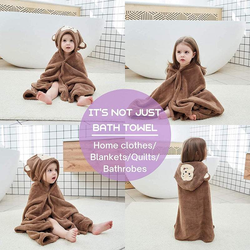 Hilmocho Baby Hooded Bath Towel Extra Large Kids Toddler Hooded Blanket Bathrobe Thick Absorbent Beach Swimming Shower Towels, 140x70CM Brown Monkey - BeesActive Australia