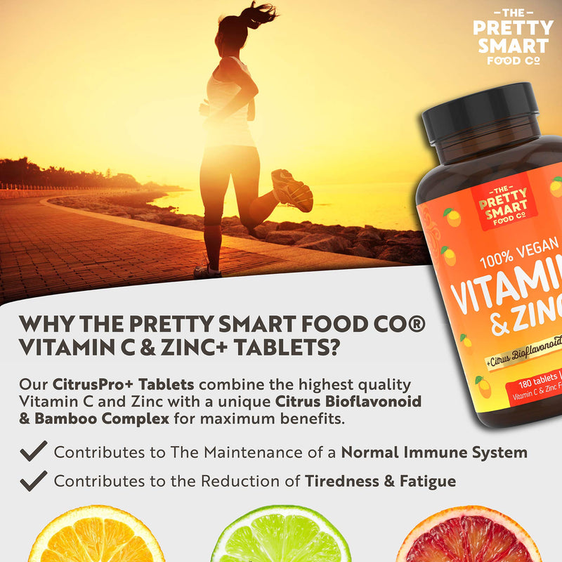 Powerful Vitamin C and Zinc Tablets - Vitamin C 1000mg with Zinc - 6 Month's Supply - Boosted with Citrus Bioflavonoids & Bamboo - For The Maintenance of a Normal Immune System - 180 Tablets - UK Made - BeesActive Australia