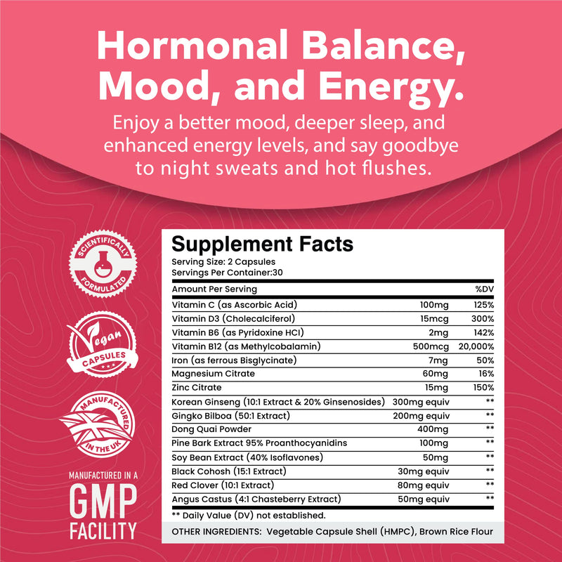 Ultra Premium Perimenopause Supplements with Black Cohosh - Highest Strength in the UK Perimenopause Vitamins Complex 15 in 1 | Menopause Relief Supplement for Women | 60 Vegan Tablets Hormone Support - BeesActive Australia