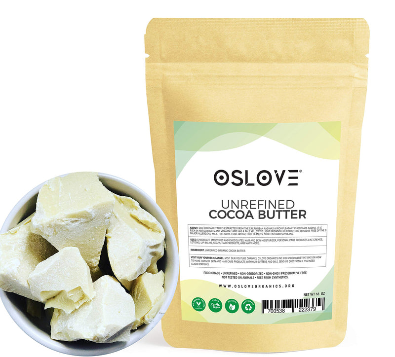 Organic Cocoa Butter FOOD GRADE 1 LB by Oslove Organics - Raw, Non-Deodorized, Unrefined - Best Cocoa Butter for DIY body butter and delicous Home-made Chocolate, Allergen Free - BeesActive Australia