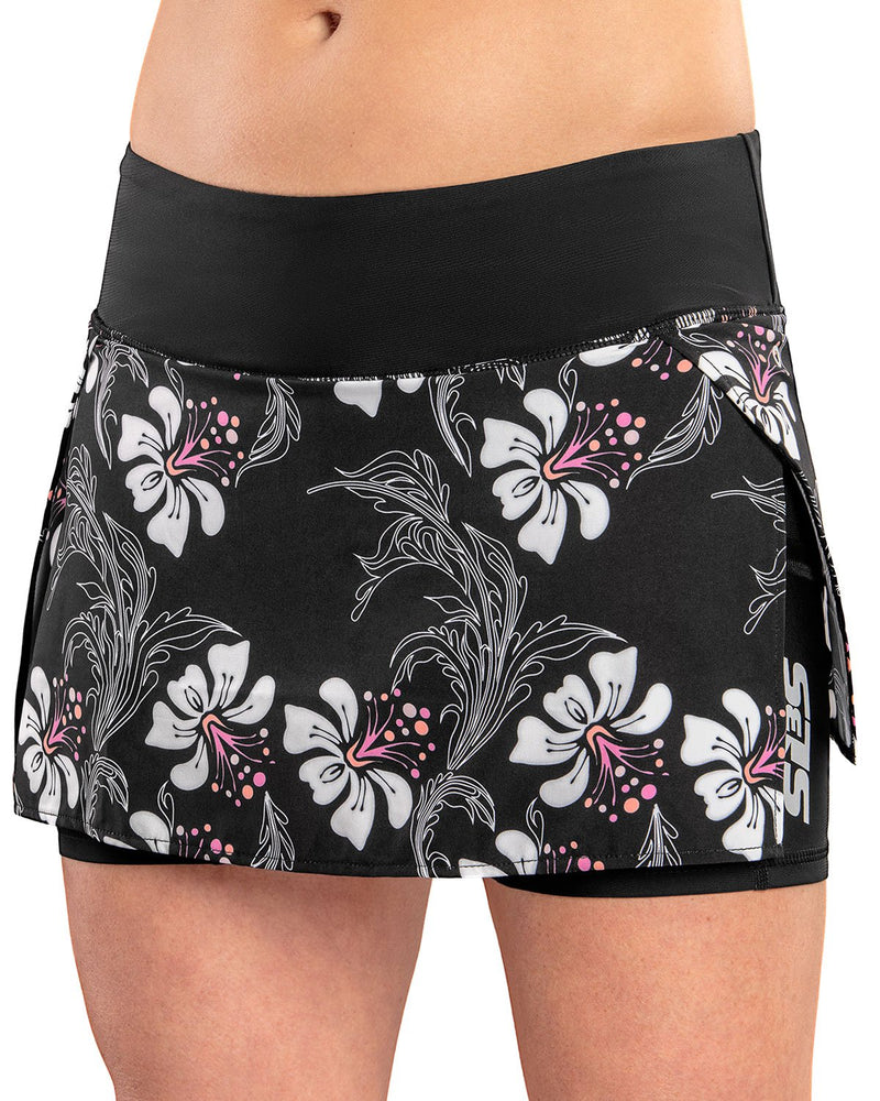 [AUSTRALIA] - SLS3 Womens Running Skirt with Shorts | Short Athletic Tennis Skort | Golf Skirts with Pockets - Slim Athletic Fit Medium Black/Hibiscus Print 