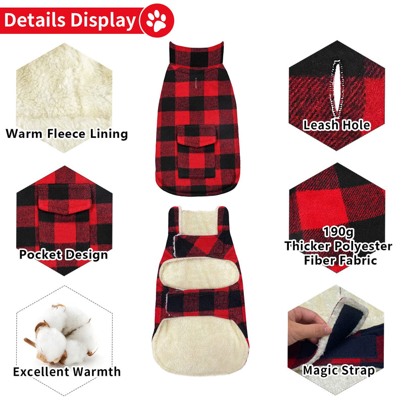 Malier Dog Winter Coat, Classic Plaid Windproof Dog Warm Coat Dog Snow Jacket with Pocket, Cold Weather Dog Winter Clothes Dog Apparel for Small Medium and Large Dogs Red - BeesActive Australia