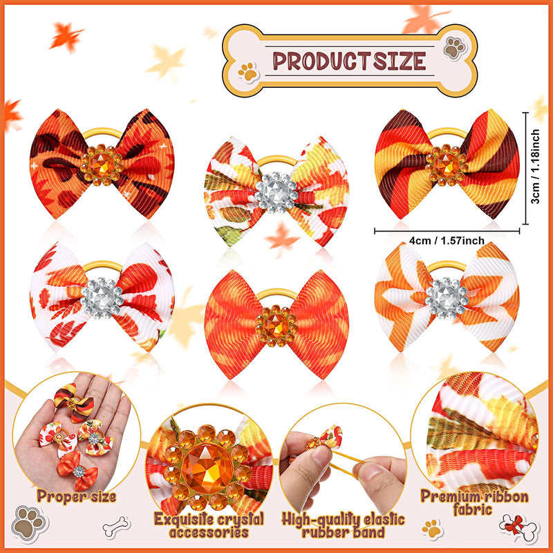 40 Pieces Small Dog Hair Bows with Rubber Bands Autumn Fall Dog Topknot Bow Pet Rhinestone Hair Topknot Bows Pet Handmade Hair Bowknot Grooming Accessories for Thanksgiving Pet Supplies, 20 Pairs - BeesActive Australia