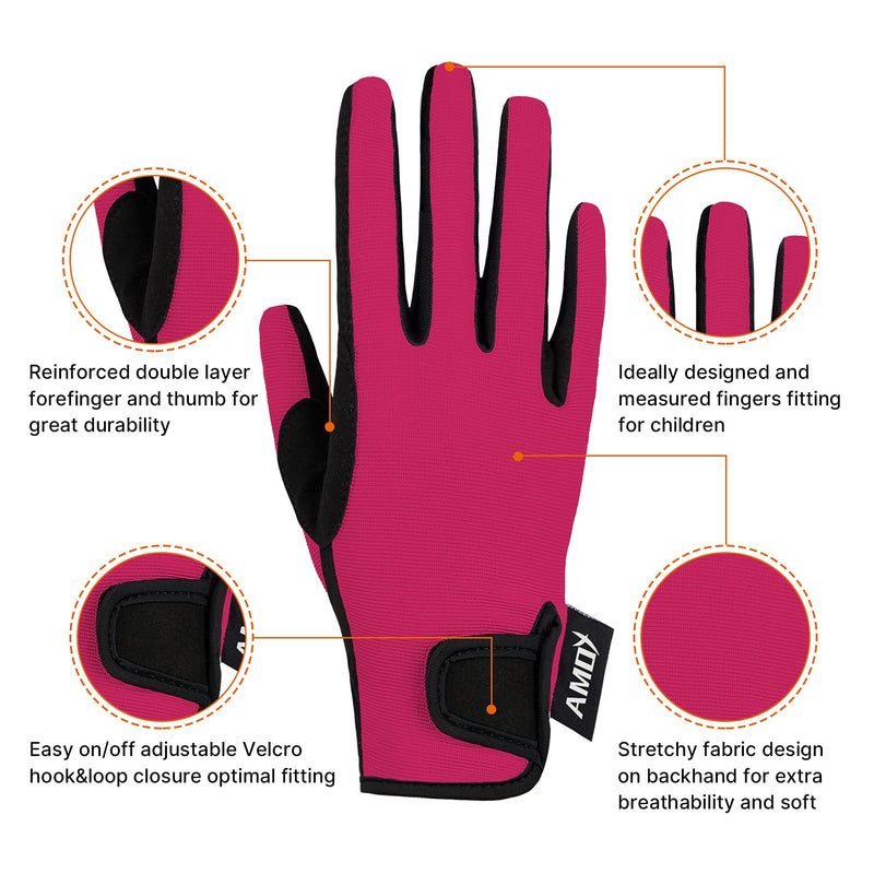 Amoy Kids Horse Riding Gloves Breathable Children Equestrian Horseback Anti-Slipping Boys & Girls Youth Outdoor Biking Cycling Sport Mitts Rose Red S (Age 6-8) - BeesActive Australia
