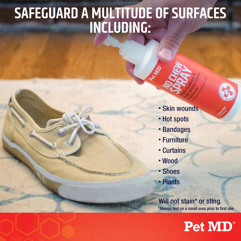 Pet MD No Chew Spray for Dogs & Cats - Multi-Surface Bitter Spray to Stop Biting & Chewing - Dog Deterrent Spray for Carpet, Furniture, Plants, & Skin - Anti Licking Cat Training Spray - 8 oz - BeesActive Australia