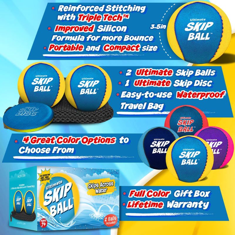 The Ultimate Skip Ball – Water Bouncing Ball (2 Pack) Create Lasting Memories with Your Friends & Family at The Beach, Lake or Pool - Great for All Ages Yellow/Cyan [with Skip Disc] - BeesActive Australia