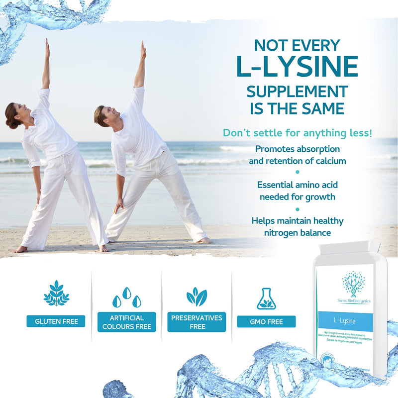 L-Lysine Tablets 1,000mg 90 Tablets - High Strength Essential Amino Acid Promoting Absorption of Calcium and Healthy Hormonal Stress Responses - BeesActive Australia
