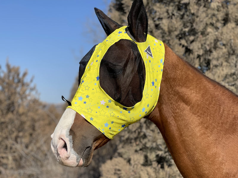 Horse Fly Mask Super Comfort Horse Fly Mask Elasticity Fly Mask with Ears We Only Make Products That Horses Like (M,Yellow Star) - BeesActive Australia