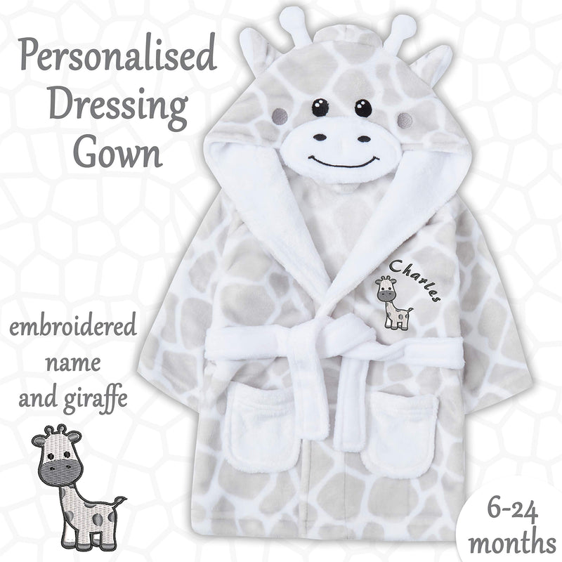 Personalised Baby Girls Boys Dressing Gown Giraffe Robe Emroidered Name Animal Size 6-24 Months 18-24 Months - BeesActive Australia