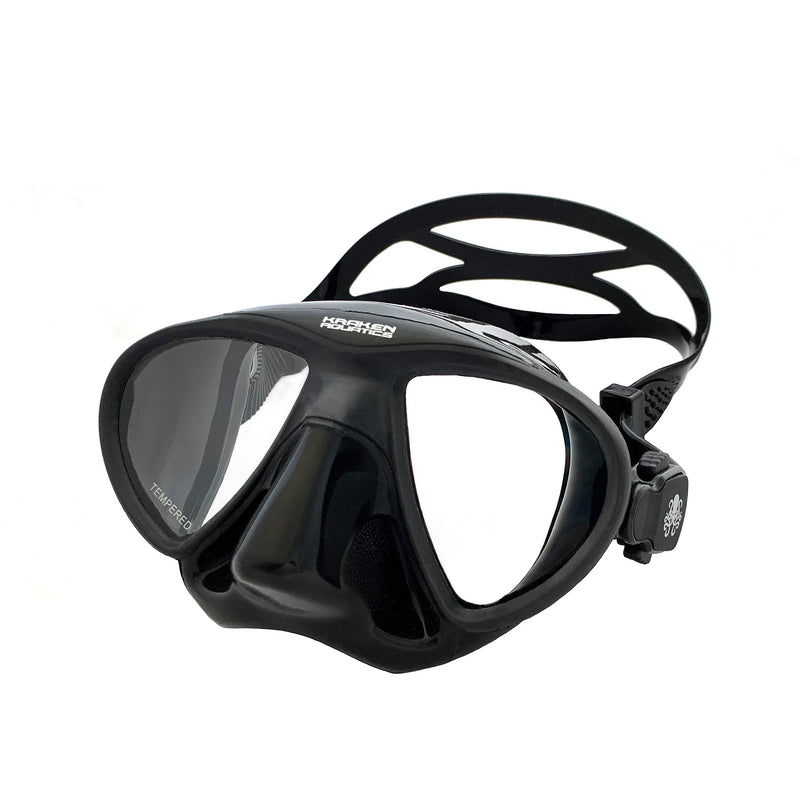 [AUSTRALIA] - Kraken Aquatics Freediving Spearfishing Mask with Silicone Skirt and Strap | Storage Case Included Black 