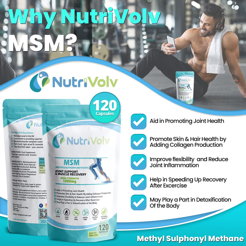 MSM 1000mg (Methylsulphonylmethane) Important Source of Organic Sulfur | Joint Support, Muscle Recovery & hair growth | 120 Capsules - BeesActive Australia