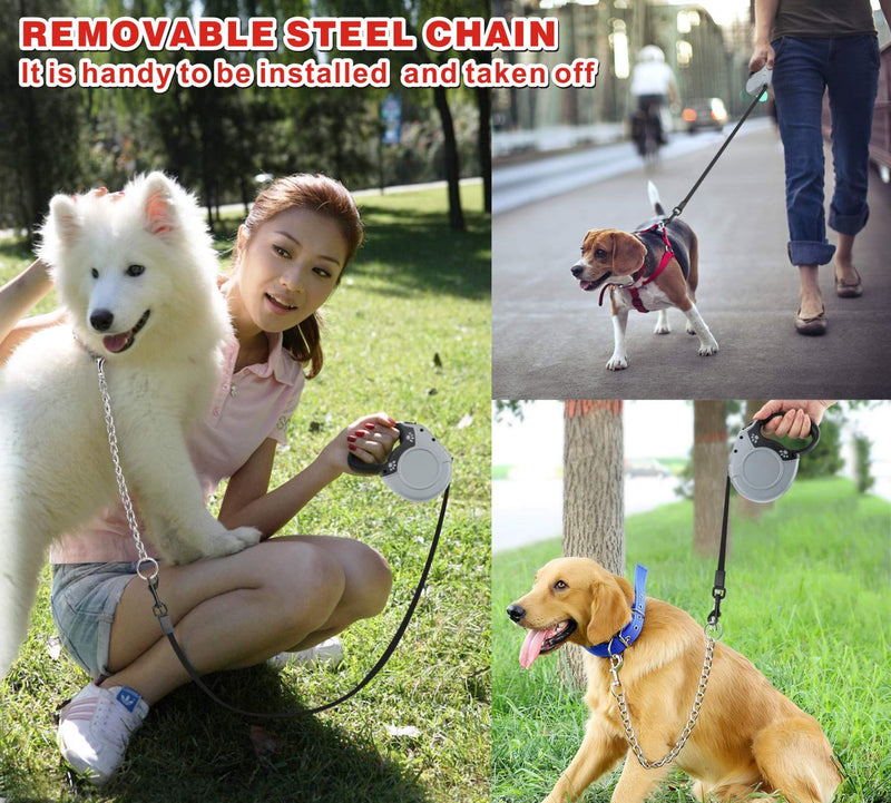 Idepet Heavy Duty Retractable Dog Leash for Small and Medium Dogs, Anti-Chewing Steel Chain 360 Degree Tangle-Free,Break and Lock System,16ft Leash for Dog Walking Grey Flat Rope - BeesActive Australia
