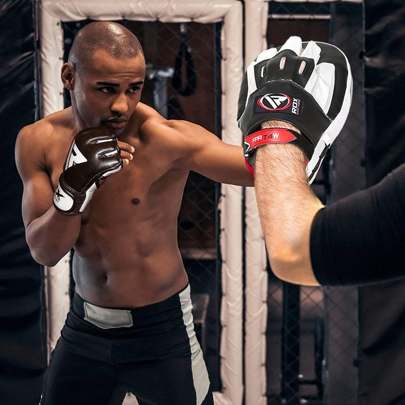 [AUSTRALIA] - RDX MMA Gloves for Martial Arts Sparring | Cowhide Leather Gel Grappling Mitts |Good for Muay Thai, Punching Bag, Combat Training, Kickboxing & Cage Fighting Black Large 