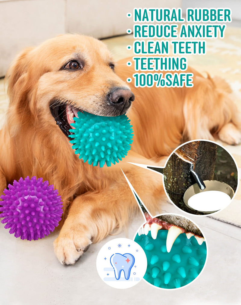 2 Pack 4.5” Heavy Duty Squeaky Dog Ball for Medium Large Dogs, Spikey Dog Ball Toys for Clean Teeth and Training, Large Dog Toys for Aggressive Chewers - BeesActive Australia
