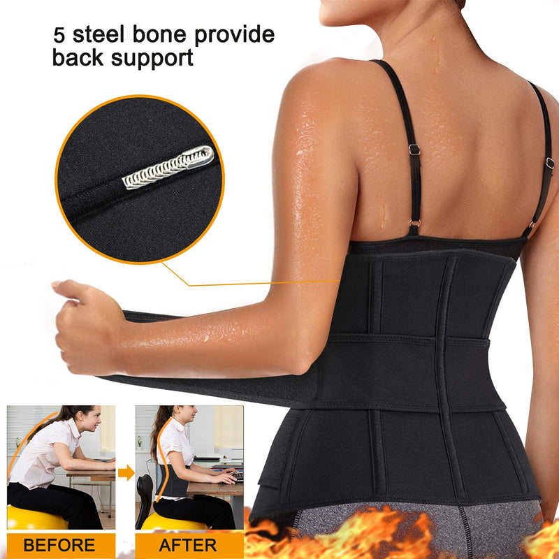 Eleady Waist Trainer Trimmer Belt for Women Corset Slimming Body Shaper Cincher Sauna Sweat Band Workout Sport Girdles Black Small - BeesActive Australia