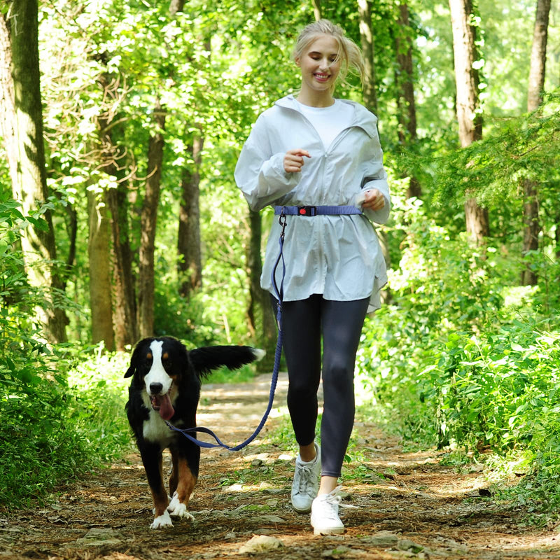 VIVAGLORY Hands Free Dog Leash with Shock-Absorbing Bungee for Medium & Large Dogs, Reflective Adjustable Waist Leash with Dual Padded Handle for Walking, Jogging, Running, Hiking Fits waist 25½"~44" Navy Blue/Black - BeesActive Australia