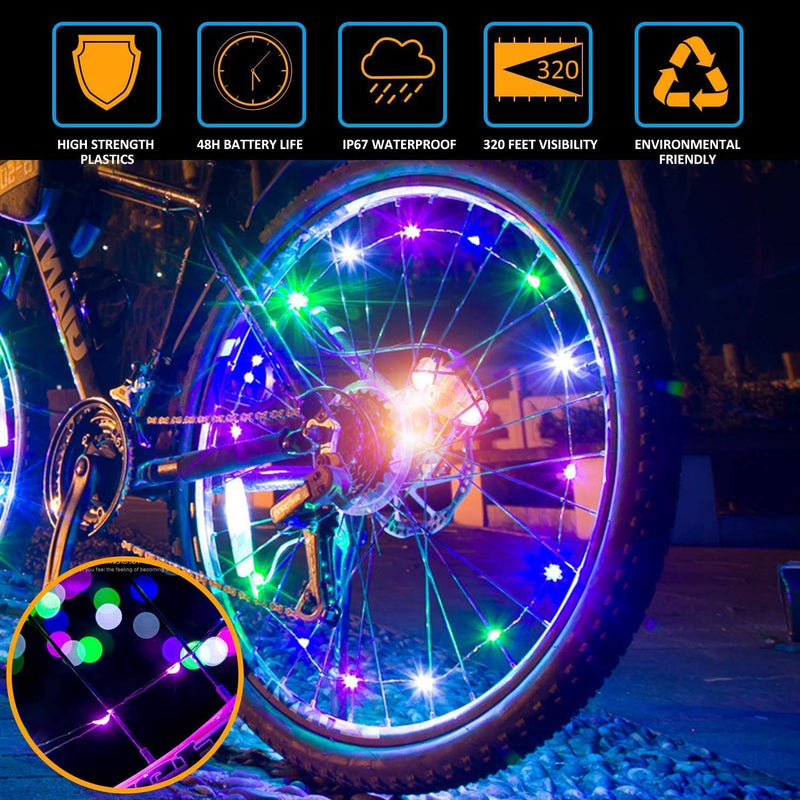 OUTLEYNY Bicycle Spoke Lights LED Bike Wheel Lights Waterproof Safety Warning Tire Strip Light for Night Riding Rainbow-1 Tire - BeesActive Australia