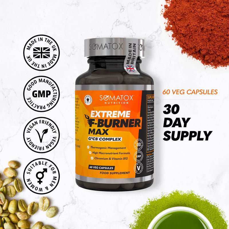 New Extreme Fat Burner Max – with G²CB™ Advanced T5 Thermo Supplement Diet Pills for Weight Loss & Metabolism | with B12, L-Carnitine, Green Tea & Guarana - 30 Day Supply/Vegan Capsules - Made UK - BeesActive Australia