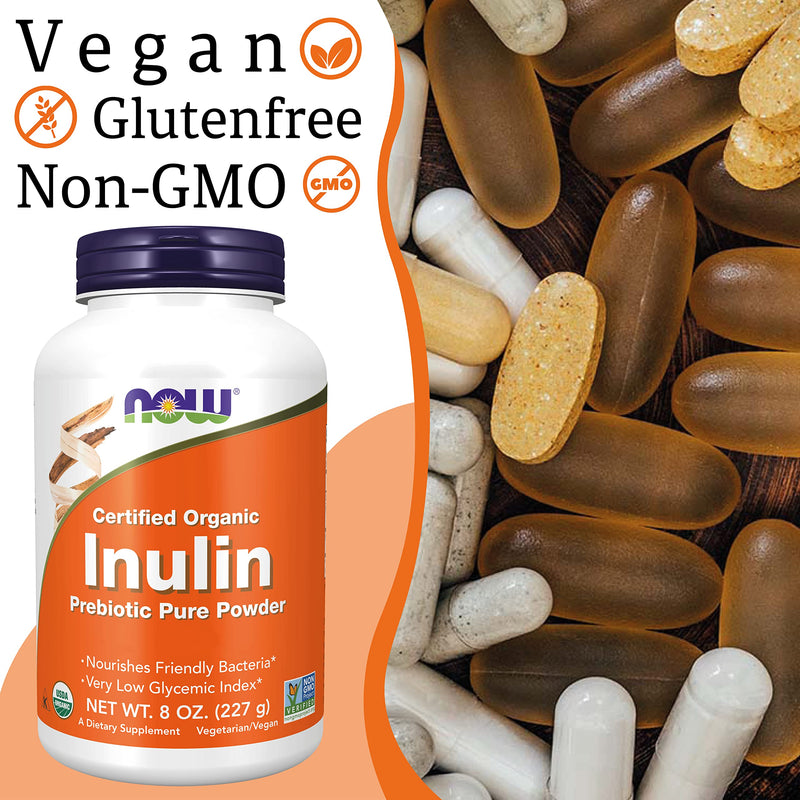 Now Foods, Certified Organic Inulin, High Dose, 227g Vegan Powder, Lab-Tested, Soy Free, Gluten Free, Non GMO, Vegetarian - BeesActive Australia