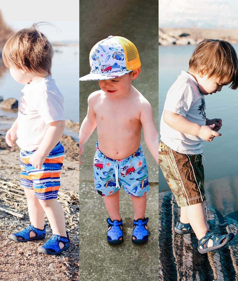 STQ Boys Girls Water Shoes Quick-Dry Slip on Beach Swim Pool Sandals(Toddler/Little Kid) 11 Little Kid Navy/Dinosaur - BeesActive Australia