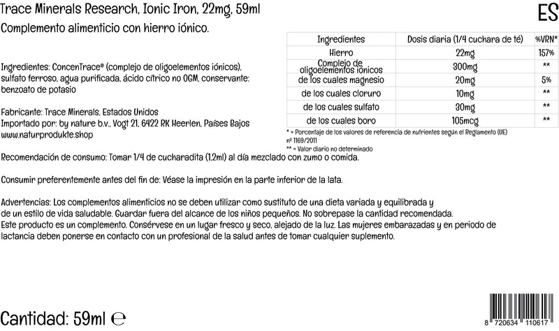 Trace Minerals, Ionic Iron, 22 mg, 59 ml, Laboratory Tested, Gluten Free, SOYA Free, Vegan, Non-GMO - BeesActive Australia