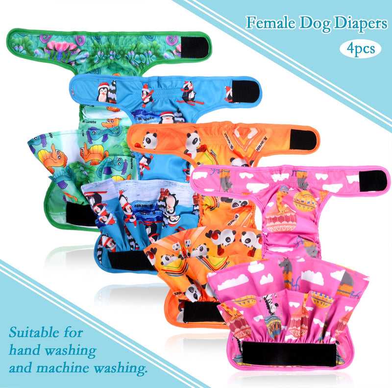 Roncute Washable Dog Diapers Female(4 Pack)-Reusable High Absorbent No-Leak Doggie Diaper,Puppy Underwear Cloth Panties for Girl Doggy in Heat,Period,Incontinence,Excitable Urination Animal Sports Medium (13.5''-19'') - BeesActive Australia