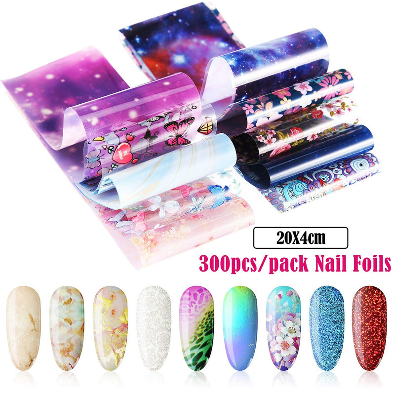 300 Sheets Nail Art Foil Transfer Sticker Set Laser Flower Nail Polish Foil Adhesive Decals Butterfly Flower Pattern Stickers for Women Girls DIY Nail Art Decoration (Classic Styles) Classic Styles - BeesActive Australia