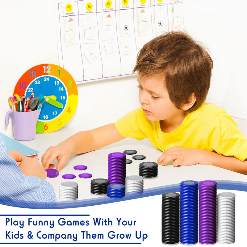 Skylety 400 Pieces Plastic Poker Chips Game Chips 4 Colors Counter Card for Kids Game Playing Learning Math Counting Bingo Game Blank Chips Card for Kids Reward, 0.86 Inch Purple, Blue, White, Black - BeesActive Australia