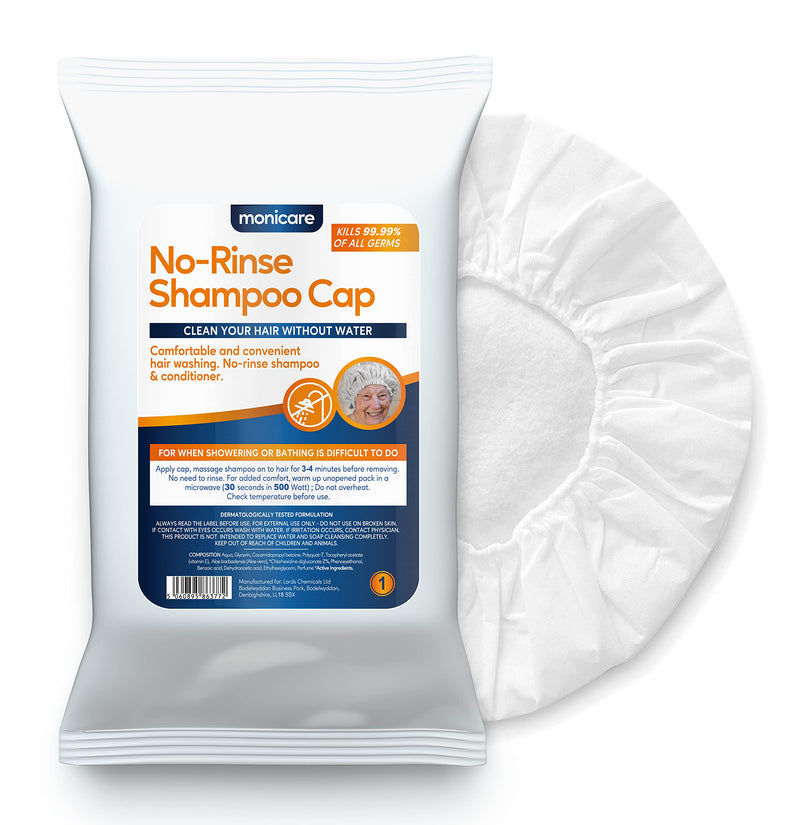 Monicare No-Rinse Shampoo Cap Hair Wash | Rinse-Free Waterless Shower | 1 Cap, White - BeesActive Australia