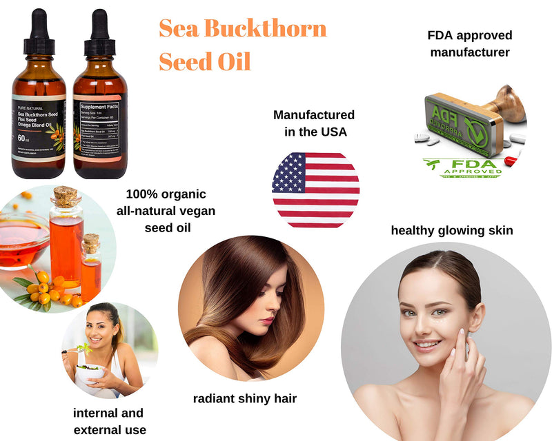 Sea Buckthorn Oil Organic by Sea Buckthorn Farm - 100% Pure Natural Omega Blend Oil Anti Aging for Skin Hair and Nails - 2 oz - BeesActive Australia