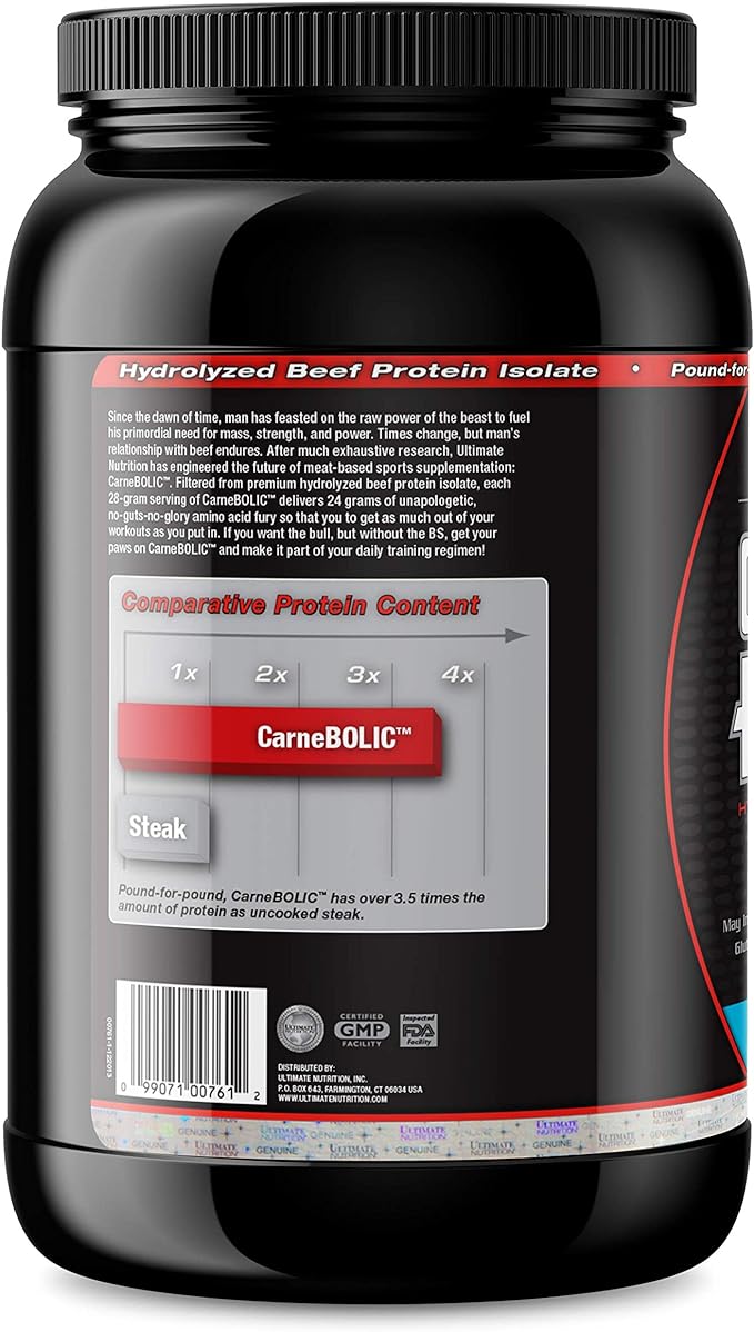 Ultimate Nutrition Carne Bolic Beef Protein Powder, Lactose Free Protein Shakes, Paleo and Keto Friendly with No Sugar or Carb, Low Calorie Isolate Powder, 30 Servings, Blue Raspberry - BeesActive Australia