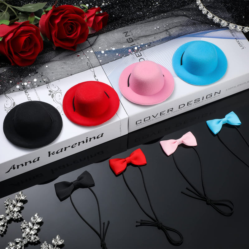4 Sets 8 Pieces Guinea Pig Clothes Small Animal Bow Ties Pet Hats Outfit Suit Cosplay Cool Kawaii Pet Black Hat for Hamster Ferret Cat Rats Puppy Kitten Hedgehog Bearded Dragon - BeesActive Australia