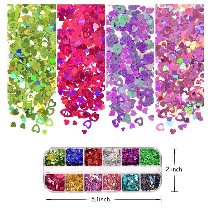 Nail Art Heart Shaped Glitter 24 Color Hollow Heart Shaped Nail Sequins Holographic Heart Shaped Mix 2mm 3mm 4mm Various Sizes Nails and Face Hair Decoration DIY Crafts - BeesActive Australia