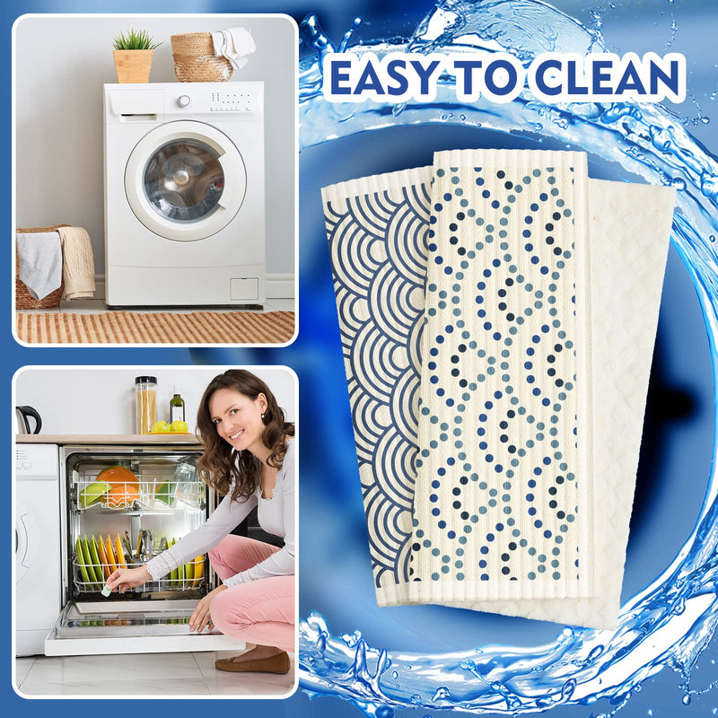 9 Pcs Swedish Kitchen Dishcloths Absorbent Swedish Dish Towels Blossoms Flower Soft Reusable Kitchen Towels Cleaning Sponge Cloth Quick Drying Kitchen Dish Rags (Japanese) Blue Japanese - BeesActive Australia