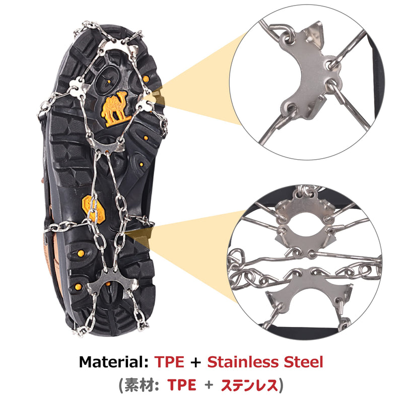 Azarxis Crampons Ice Traction Cleats, Ice Snow Grips for Boots and Shoes, Anti Slip 19 24 Stainless Steel Spikes, Safe Protect for Women Men Walking, Jogging, Climbing or Hiking Black - 8 Spikes Large - BeesActive Australia