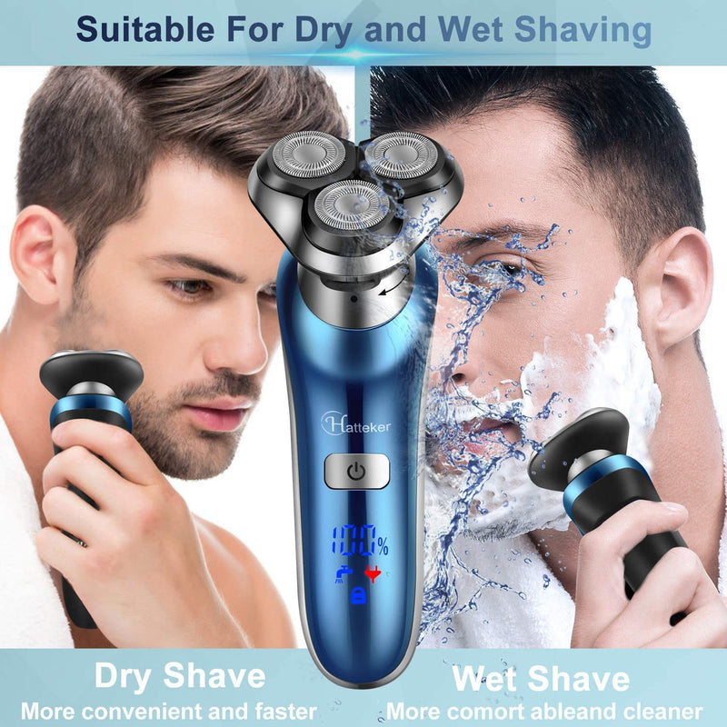 Hatteker Electric Shaver for Men Rotary Shaver Electric Razor Beard Trimmer Nose Hair Trimmer Cordless Wet Dry Face Brush 4 in 1 Blue - BeesActive Australia