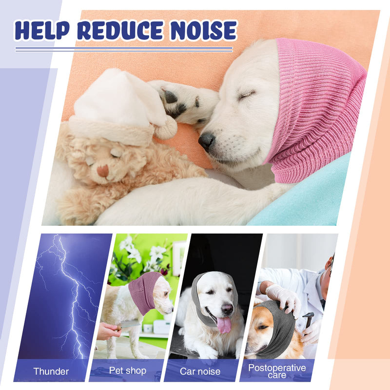 4 Pieces 3 Size Snoods for Dogs Pet Dog Ear Cover No Flap Wrap Dog Sound Proof Ear Muffs for Dogs Barking and Bathing Warm Winter Dog Ear Scarf for Calming Pet Blue, Pink, Purple - BeesActive Australia