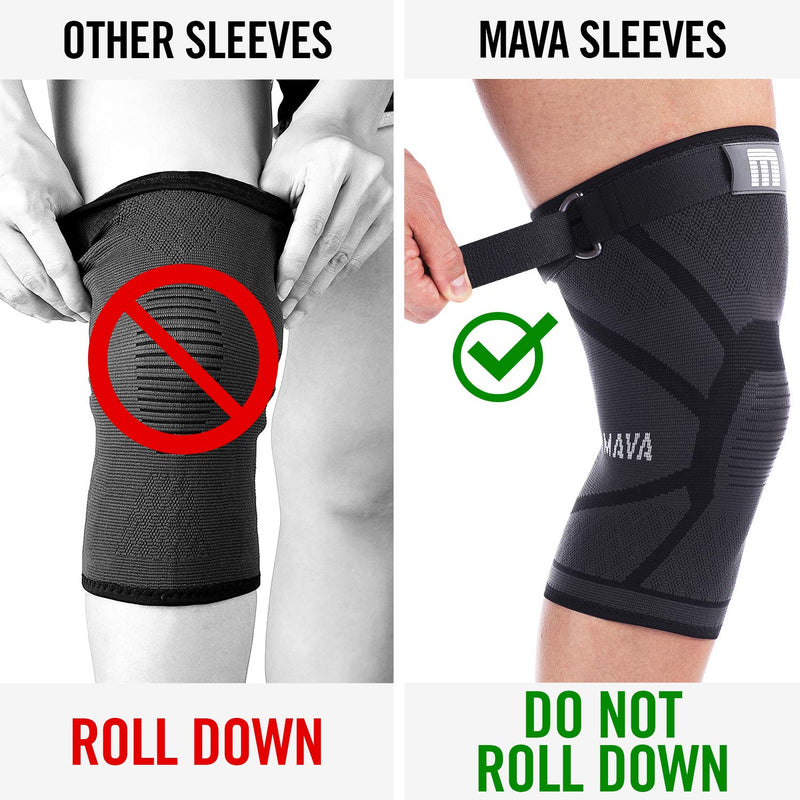 Mava Sports Knee Compression Sleeve Support for Men and Women - Perfect for Powerlifting, Weightlifting, Running, Gym Workout, Squats and Pain Relief Active Black - Strap X-Large - BeesActive Australia