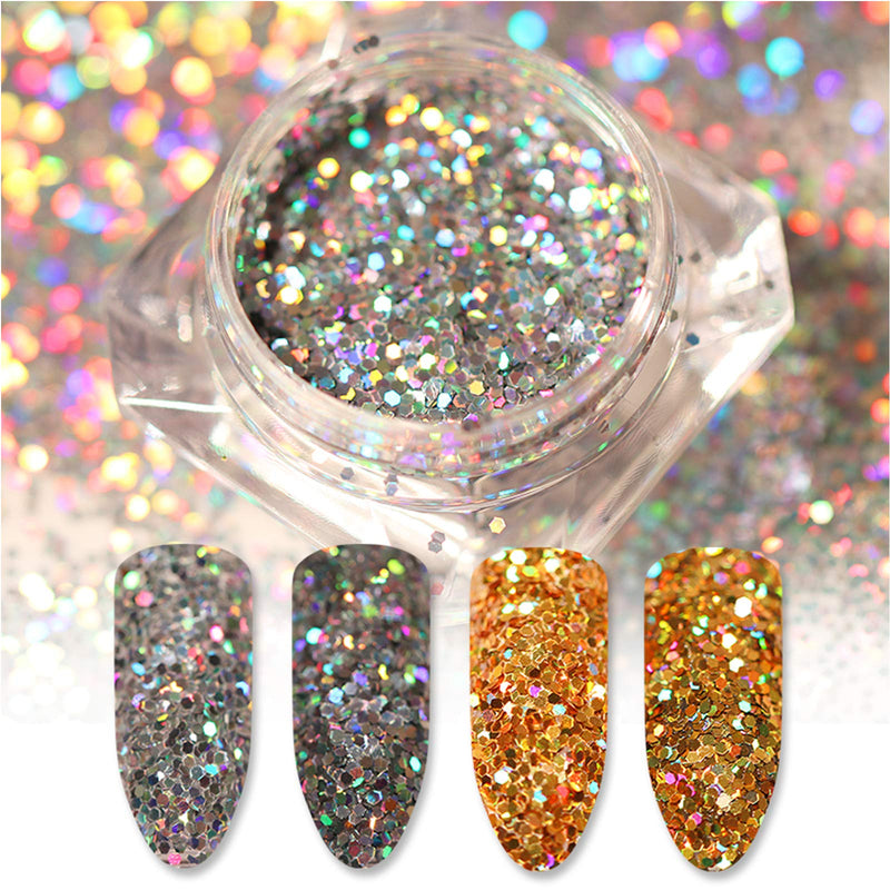 INNKER Holographic Nail Powder Set 12 Jars Flashing Crystal Sequins Iridescent Nail Sequins Mermaid Colorful Flakes Glitter Easy Apply at Home or Premium Salon Banquet - BeesActive Australia