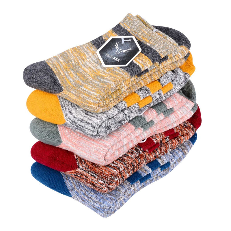 FEIDEER Women's Hiking Walking Socks, Multi-Pack Outdoor Recreation Socks Wicking Cushion Crew Socks Gray Pink/Gray Blue/Gray Yellow/Gray Red/Gray Medium - BeesActive Australia