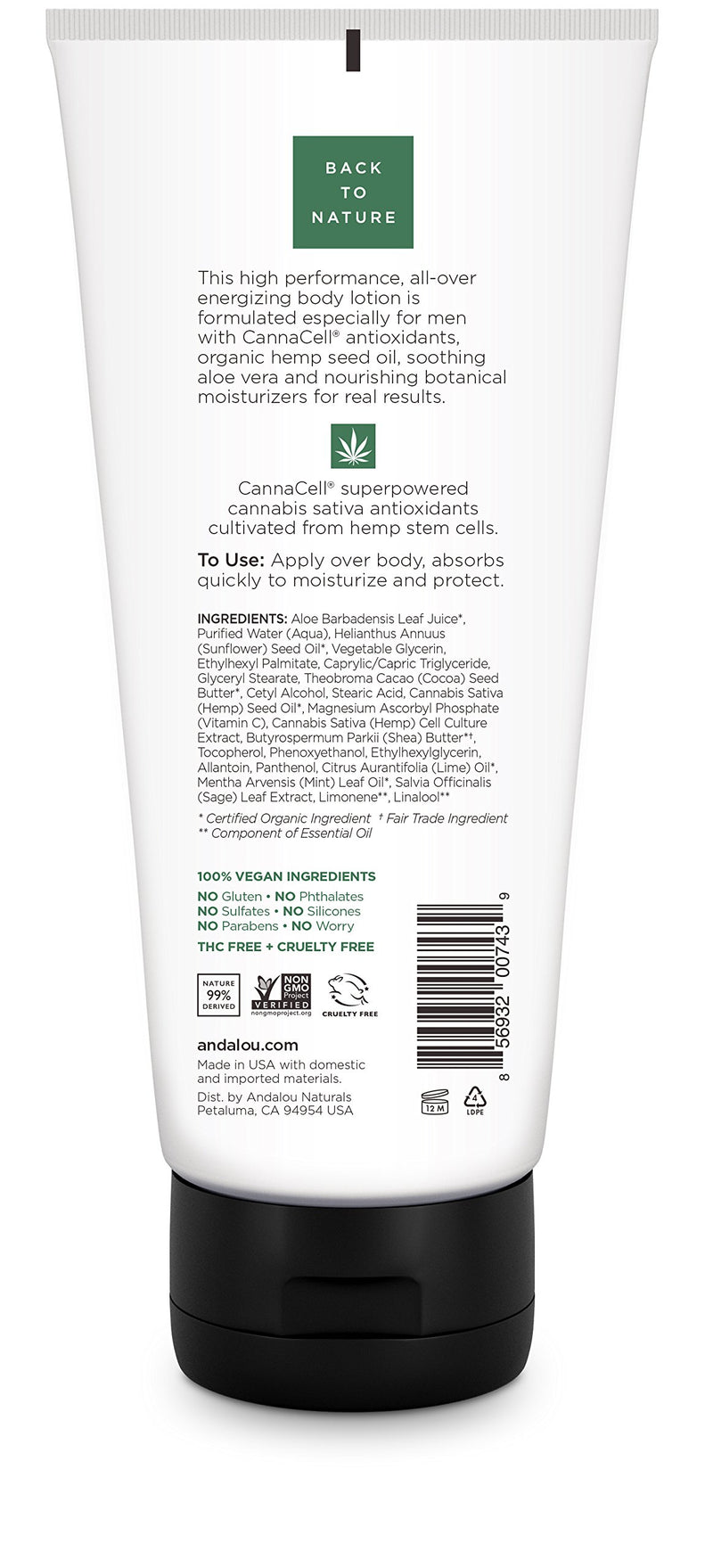 Andalou Naturals Men Energizing Body Lotion with CannaCell , 8.5 Fl Oz - BeesActive Australia