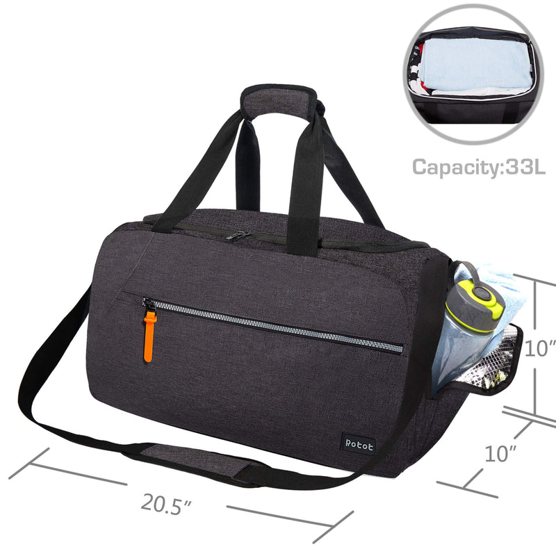 ROTOT Gym Duffel Bag, Gym Bag with Waterproof Shoe Pouch, Weekend Travel Bag with a Water-resistant Insulated Pocket Black - BeesActive Australia